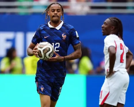 Bradley Barcola in action for France against England