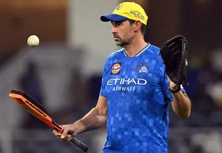 Stephen Fleming warms up with a bat and ball