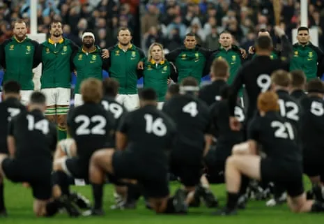 The Springboks face the All Blacks’ haka before the 2023 World Cup final in Paris